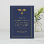 Moderne Navy Blue Gold Nursing School Graduate Einladung (Stehend Vorderseite)