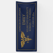 Moderne Navy Blue Gold Nursing School RN Abschluss Banner (Vertikal)