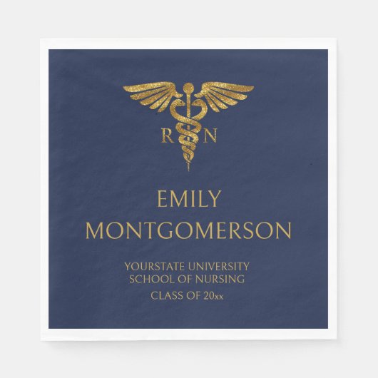 Moderne Navy Blue Gold Nursing School RN Abschluss Serviette (Vorderseite)