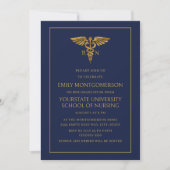 Moderne Navy Blue Gold Nursing School RN Graduate Einladung (Vorderseite)