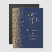 Moderne Navy Blue Gold Save the Date Magnetkarte (Vorne/Hinten)