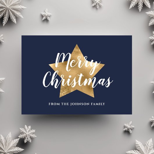 Moderne Navy Blue Gold Star Frohe Weihnachten Postkarte