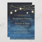 Moderne Navy Blue Gold String Lights Probe Einladung (Vorne/Hinten)