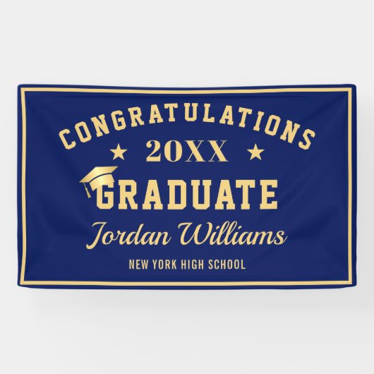 Moderne Navy Blue Golden 2024 Graduation Party Banner (Horizontal)