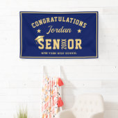 Moderne Navy Blue Golden 2024 Graduation Party Banner (Insitu)