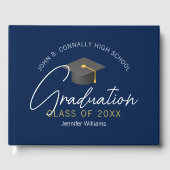 Moderne Navy Blue Graduate Custom Graduate Party Gästebuch (Vorderseite)