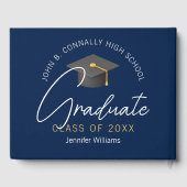 Moderne Navy Blue Graduate Custom Graduate Party Gästebuch (Rückseite)