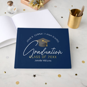 Moderne Navy Blue Graduate Custom Graduate Party Gästebuch