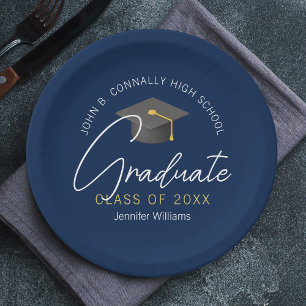 Moderne Navy Blue Graduate Custom Graduate Party Pappteller