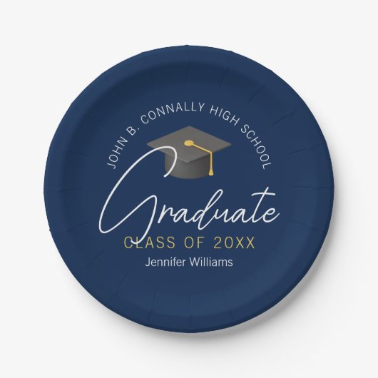 Moderne Navy Blue Graduate Custom Graduate Party Pappteller (Vorderseite)