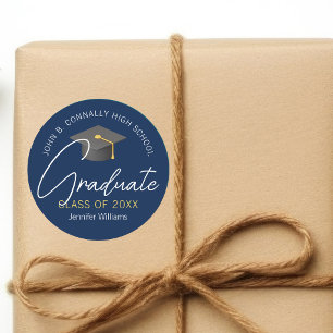 Moderne Navy Blue Graduate Custom Graduate Party Runder Aufkleber