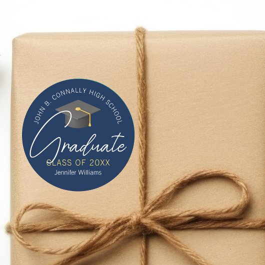 Moderne Navy Blue Graduate Custom Graduate Party Runder Aufkleber