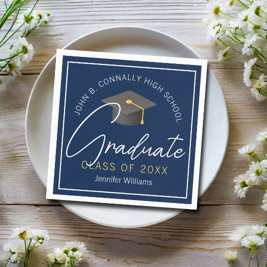 Moderne Navy Blue Graduate Custom Graduate Party Serviette
