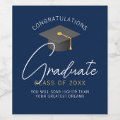Moderne Navy Blue Graduate Custom Graduate Party Weinetikett (Einzelnes Label)