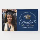 Moderne Navy Blue Graduate Foto Graduate Party Banner (Horizontal)