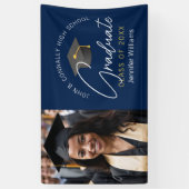 Moderne Navy Blue Graduate Foto Graduate Party Banner (Vertikal)