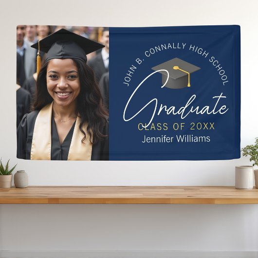 Moderne Navy Blue Graduate Foto Graduate Party Banner
