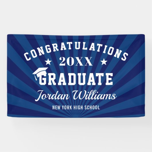 Moderne Navy Blue Graduation Party Banner (Horizontal)