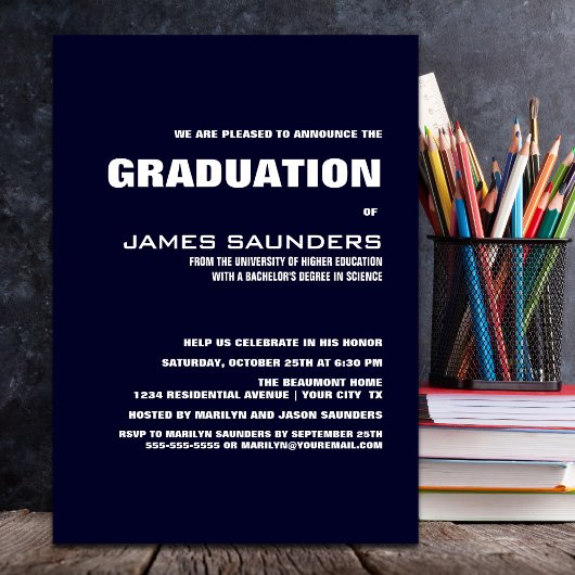 Moderne Navy Blue Graduation Party Einladung