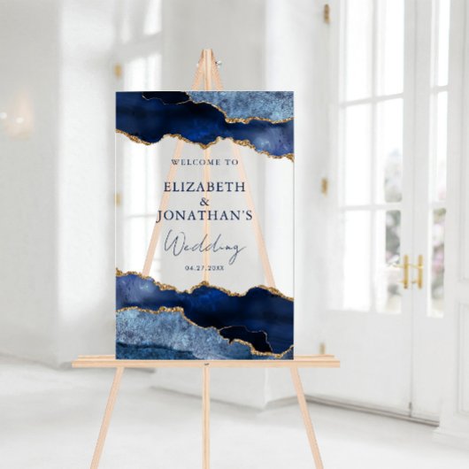 Moderne Navy Blue Imitats Gold Wedding Willkommen Acrylschild