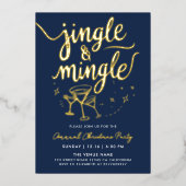 Moderne Navy Blue Jingle und Mingle Cocktail Scrip Folieneinladung (Vorderseite)