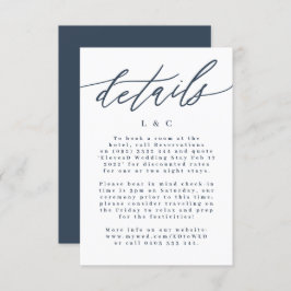 Moderne Navy-Blue-Kalligrafie-Hochzeitdetails RSVP Karte