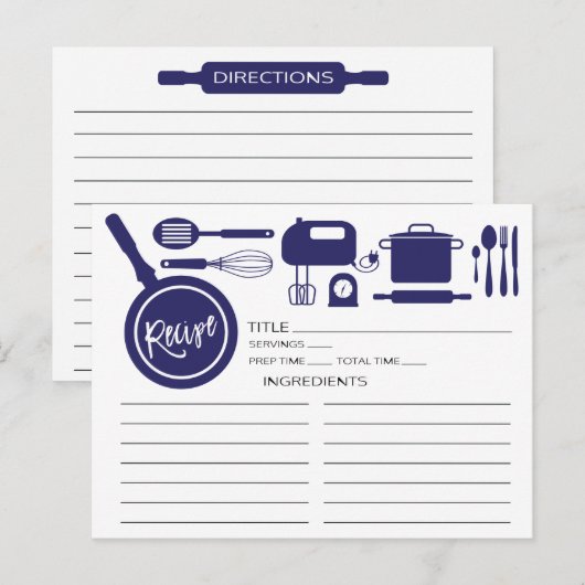Moderne Navy Blue Kitchen Utensipe Karte (Vorne/Hinten)