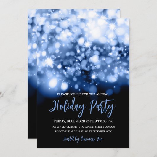 Moderne Navy Blue Lights Corporate Holiday Party Einladung (Vorne/Hinten)