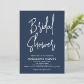 Moderne Navy Blue Minimal Bridal Dusche Einladung (Stehend Vorderseite)