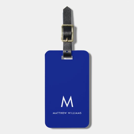 Moderne Navy Blue Minimal Monogram Custom Gepäckanhänger (Vorderseite vertikal)