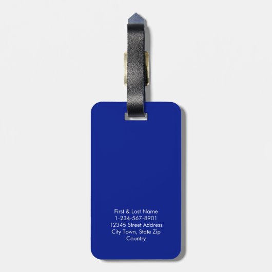Moderne Navy Blue Minimal Monogram Custom Gepäckanhänger (Rückseite vertikal)