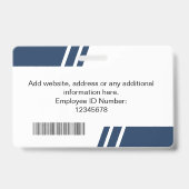 Moderne Navy Blue Mitarbeiter-ID-Karte Ausweis (Rückseite)