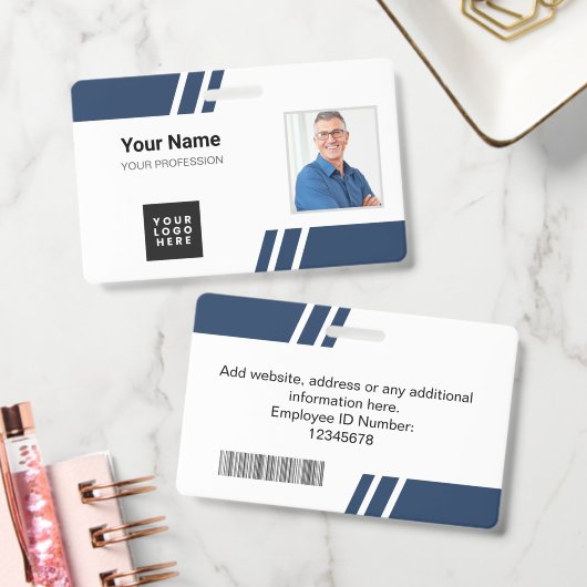 Moderne Navy Blue Mitarbeiter-ID-Karte Ausweis (Büro)