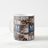 Moderne Navy Blue Multi Foto Collage Achtung Kaffeetasse (Vorderseite Links)