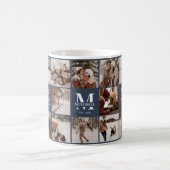 Moderne Navy Blue Multi Foto Collage Achtung Kaffeetasse (Mittel)