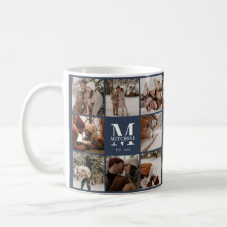 Moderne Navy Blue Multi Foto Collage Achtung Kaffeetasse