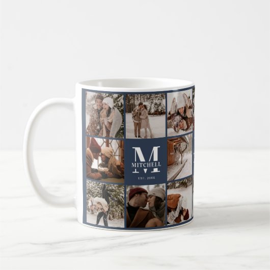 Moderne Navy Blue Multi Foto Collage Achtung Kaffeetasse (Links)