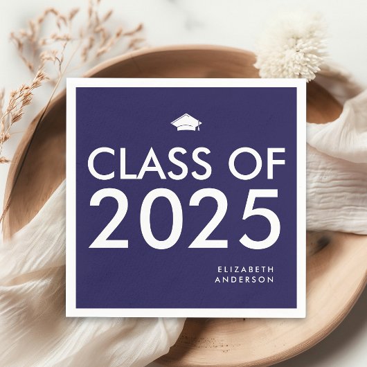 Moderne Navy Blue Personalisiert Graduation Party Serviette