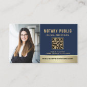 Moderne Navy-Blue-QR-Code-Foto-Notar Visitenkarte (Vorderseite)