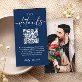 Moderne Navy Blue QR Code Kleine Hochzeitdetails Begleitkarte