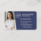 Moderne Navy-Blue-QR-Code-Profilbild-Logo Visitenkarte (Vorderseite)