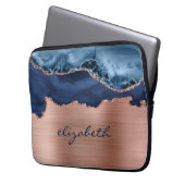 Moderne Navy Blue Rose Gold Agate Metallic Laptopschutzhülle (Vorderseite Links)