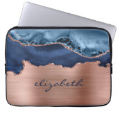 Moderne Navy Blue Rose Gold Agate Metallic Laptopschutzhülle (Vorderseite)