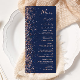 Moderne Navy Blue Rose Gold Glitzer Edge Wedding Menükarte