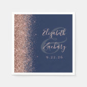 Moderne Navy Blue Rose Gold Glitzer Edge Wedding Serviette (Vorderseite)