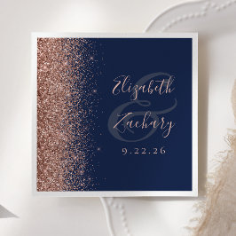 Moderne Navy Blue Rose Gold Glitzer Edge Wedding Serviette