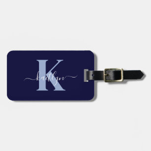 Moderne Navy-Blue-Schrift-Monogramm Gepäckanhänger