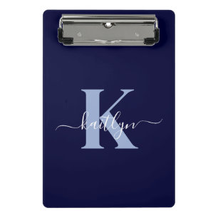Moderne Navy-Blue-Schrift-Monogramm Mini Klemmbrett
