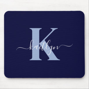 Moderne Navy-Blue-Schrift-Monogramm Mousepad