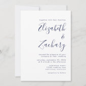 Moderne Navy Blue Script Hochzeit Einladung (Vorderseite)